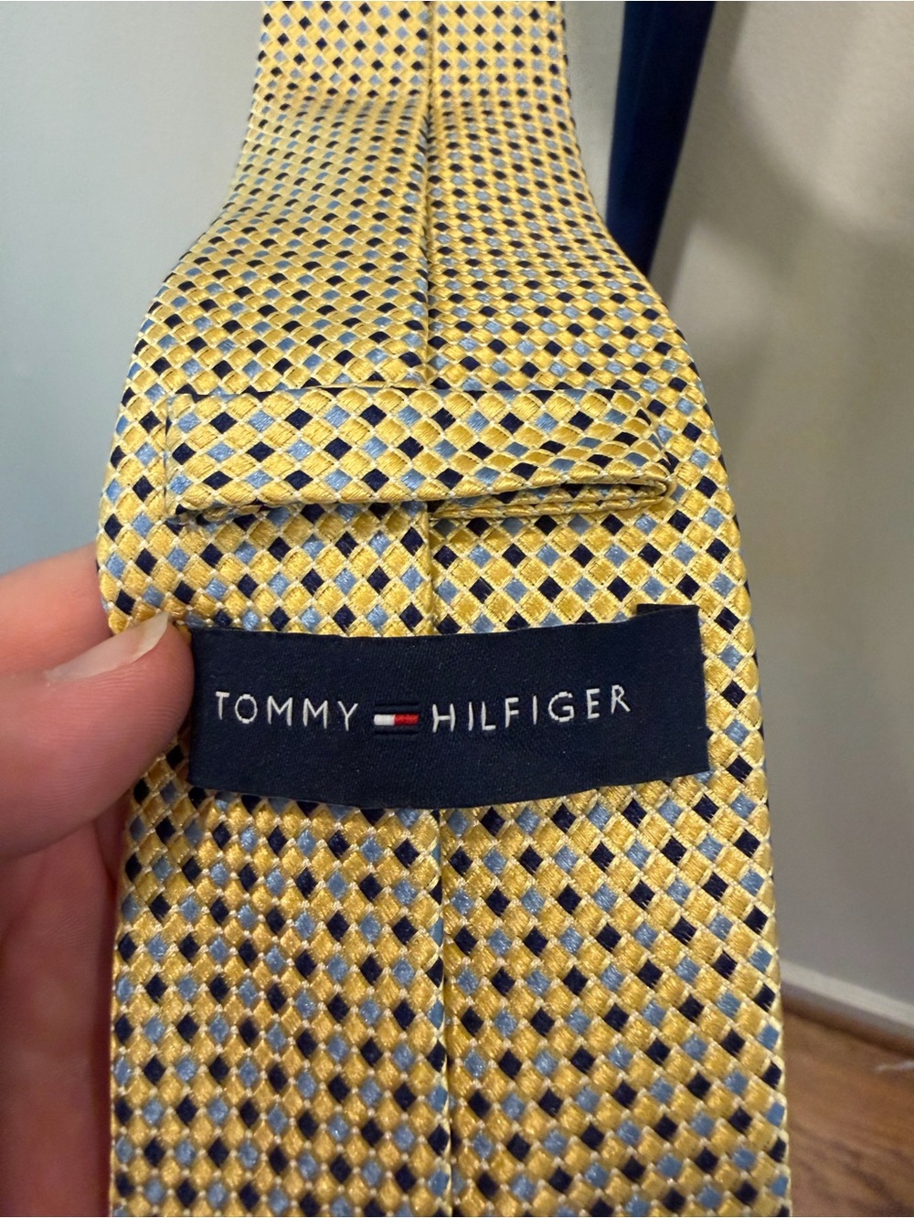 Tommy Hilfiger Yellow and Navy Geometric Silk Tie